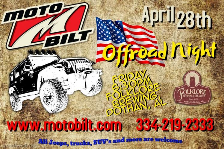 Motobilt Off Road Night at Folklore Brewing April 28th 6:30