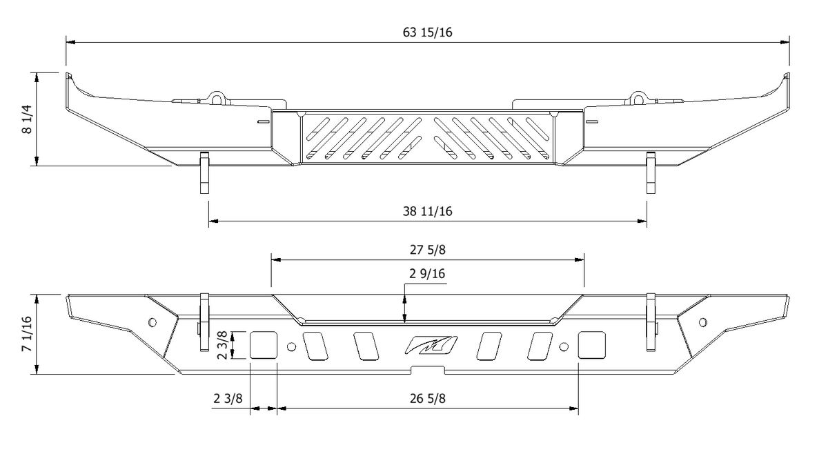Crusher Rear Bumper w/ Light Mounts w/Spare Tire Cutout for Jeep JL Motobilt
