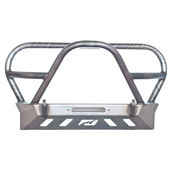Motobilt Crusher Front Bumper w/ Grill Hoop & Stinger MB1069-L for Jeep YJ / TJ /LJ front view showing height of stinger close to height of grill hoop