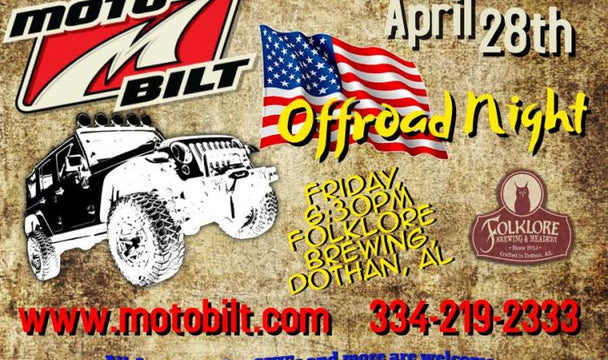 Motobilt Off Road Night at Folklore Brewing April 28th 6:30