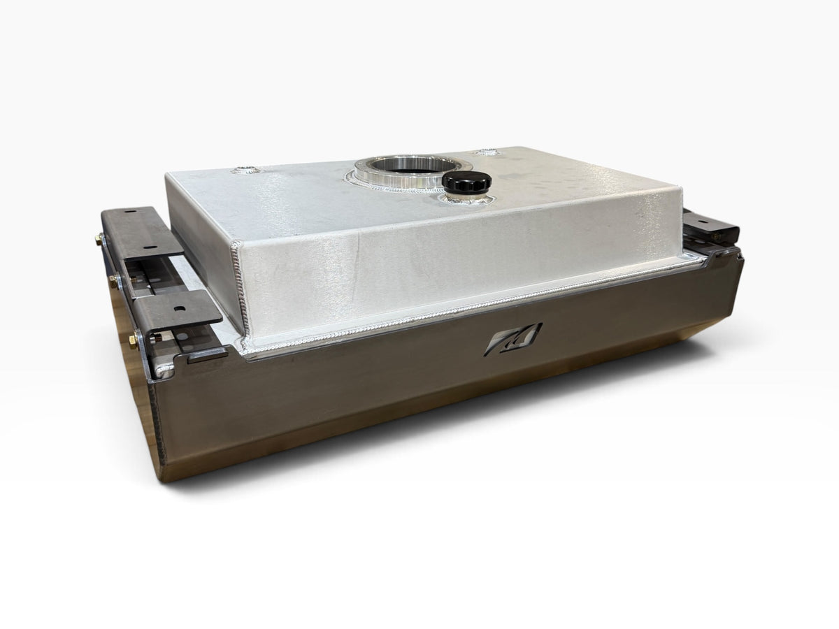 Motobilt MB5074 20-gallon fuel cell and steel skid plate for stretched Jeep YJ TJ and LJ builds