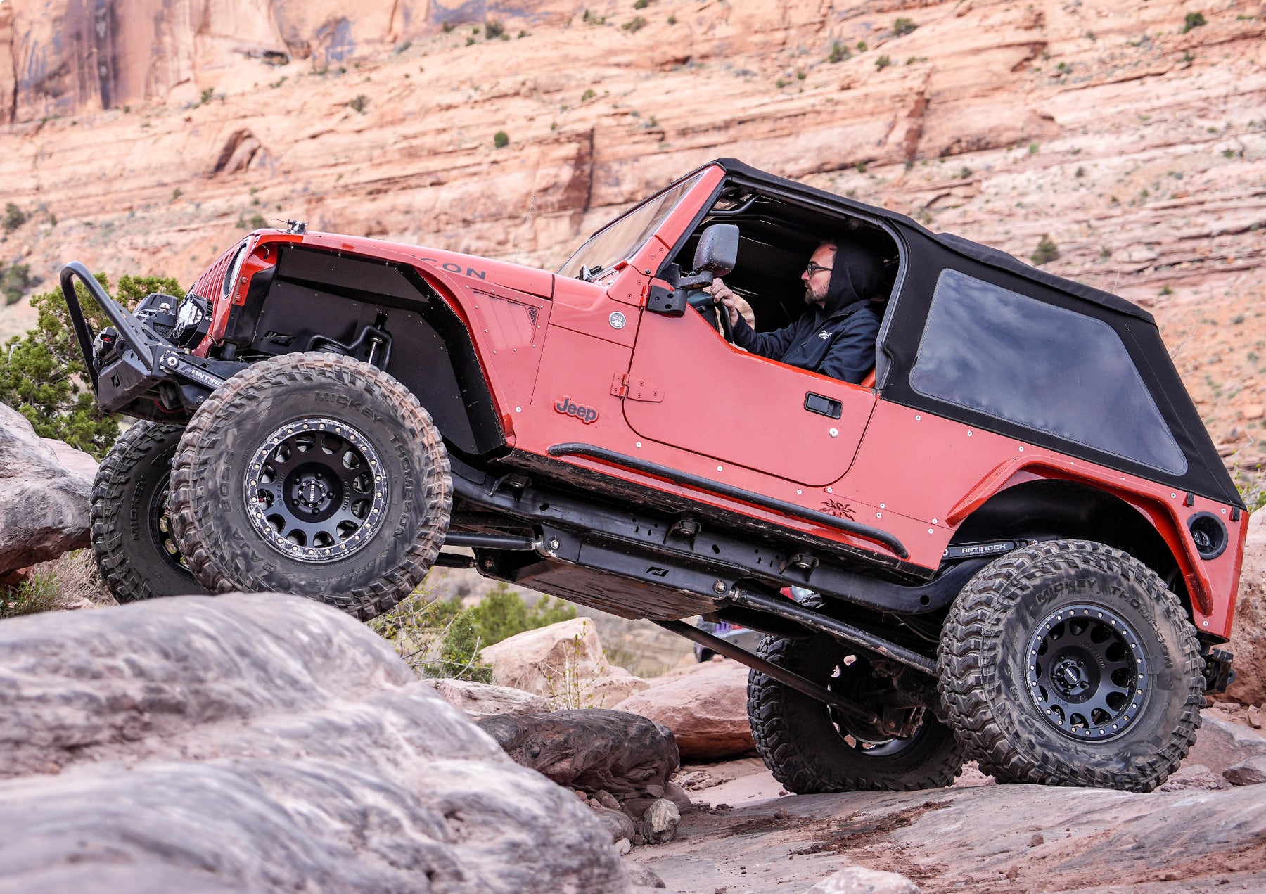 Jeep LJ using the Motobilt MB1517 suspension mount and skid system in Moab