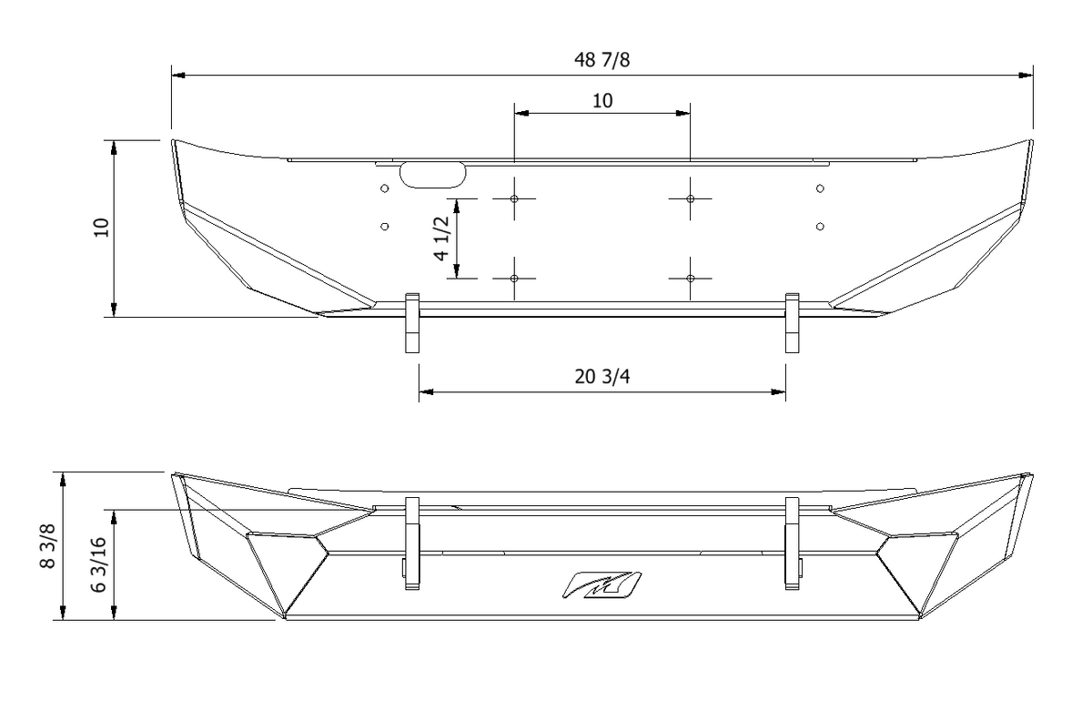 Motobilt Hammer Front Bumper No Fog Mount MB1025 For Jeep JK / JKU steel winch capable bumper with d rings drawing with dimensions