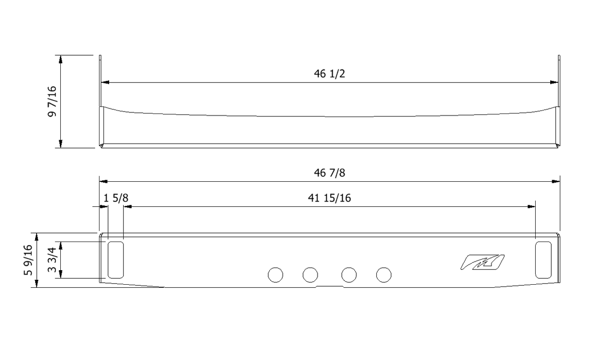 Motobilt Micro Series Rear Bumper MB1040 for Jeep JK / JKU 3/16" steel bumper d rings not included dimensions drawing