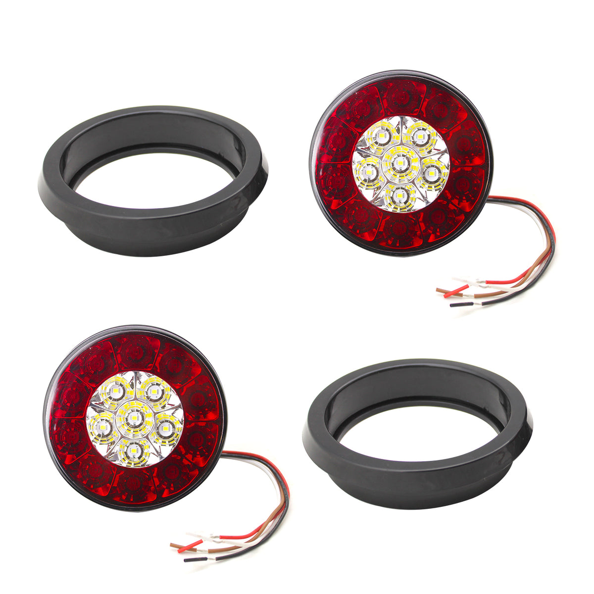 4’’ Inch Round LED Multi-Purpose Taillights w/ Rubber Grommets Motobilt