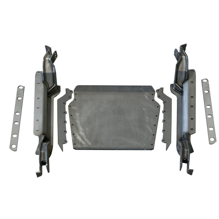 Motobilt4 Link Suspension Mount Skid System for Jeep YJ MB1503. Parts and components laid out.