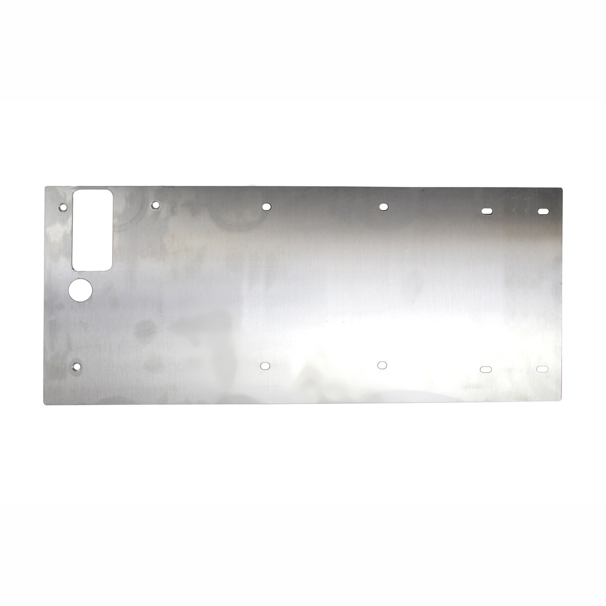 Tailgate Cover / Armor MB1046-A for Jeep YJ - Aluminum front view showing door latch, key, and mounting holes
