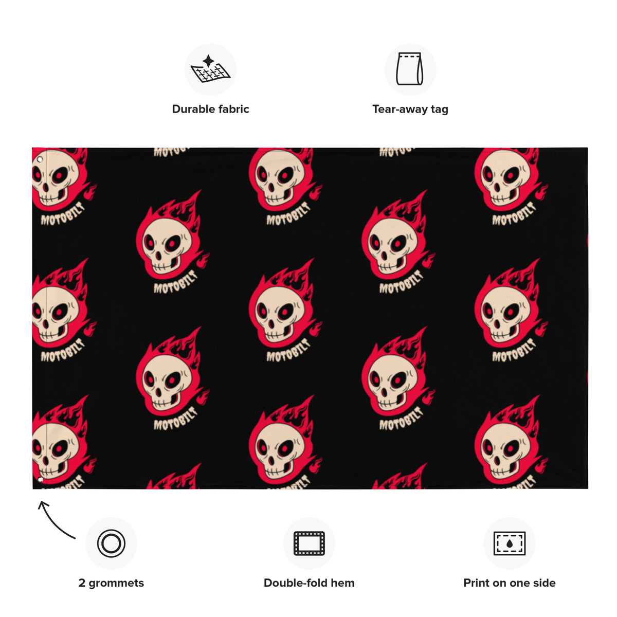 Motobilt Skulls on Fire Flag